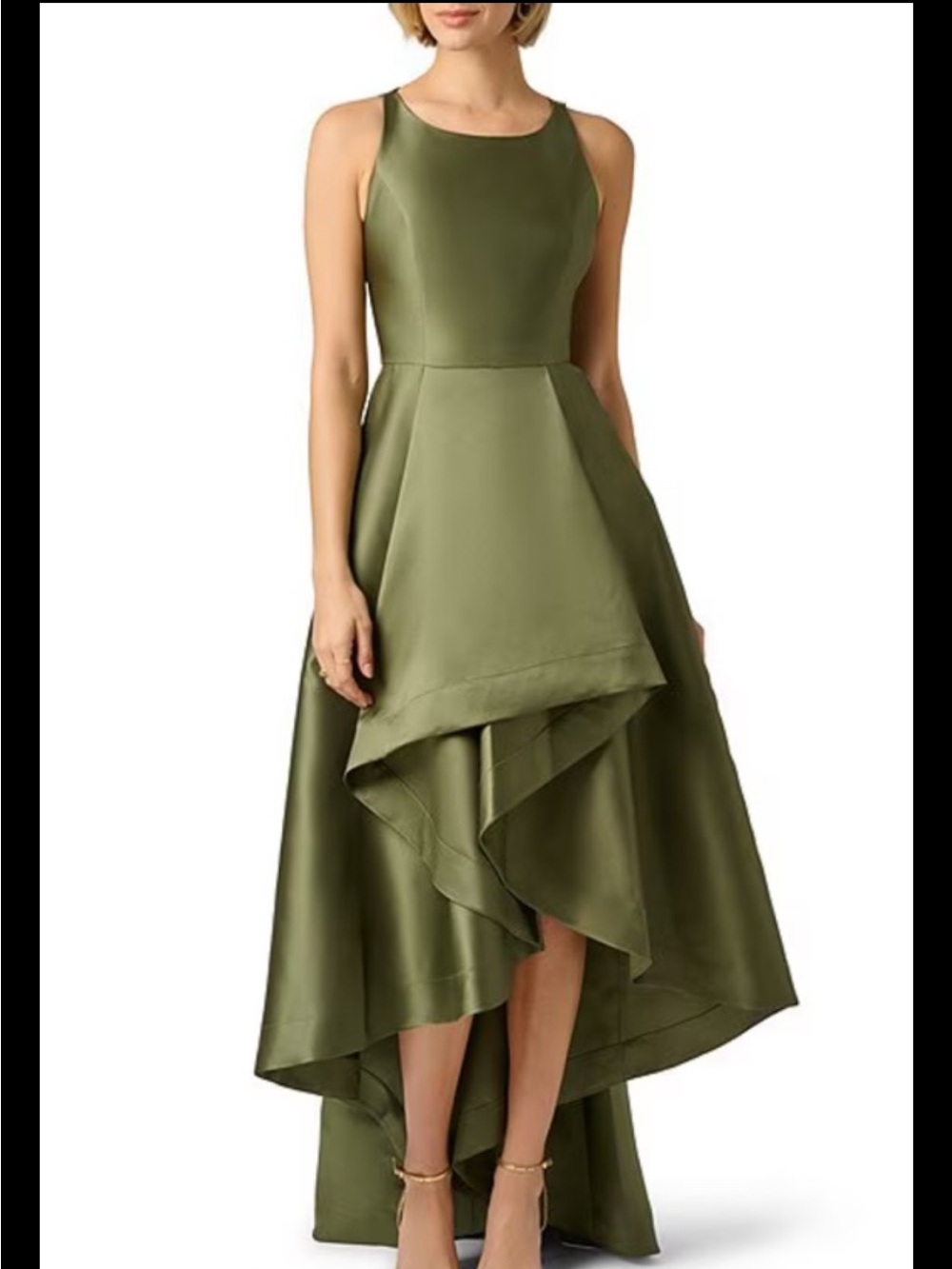 Adrianna Papell Micado, Hi Low Gown,jungle Olive,sz 8, New Without Tag